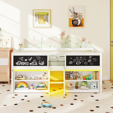 Goflame Low Loft Bed with Storage 2 Bookcases and Play Space