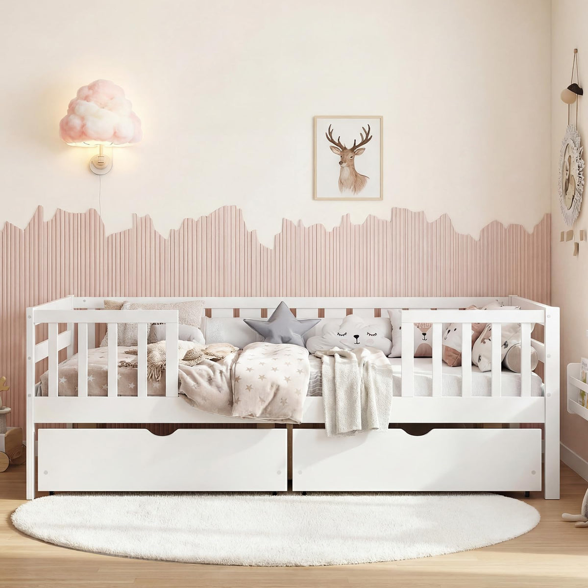 Goflame Full Kids Bed with Storage Drawers Wood Montessori Bed