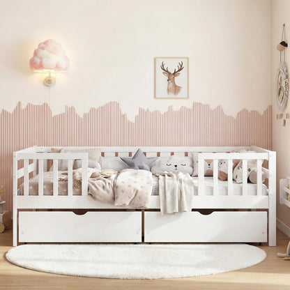 Goflame Full Kids Bed with Storage Drawers Wood Montessori Bed