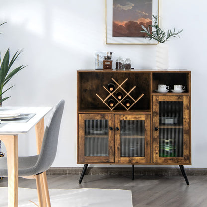 Goflame Storage Cabinet, Industrial Buffet Sideboard with Storage, 3 Door Wood Cupboard, 2 Creadenzas 2 Shelves