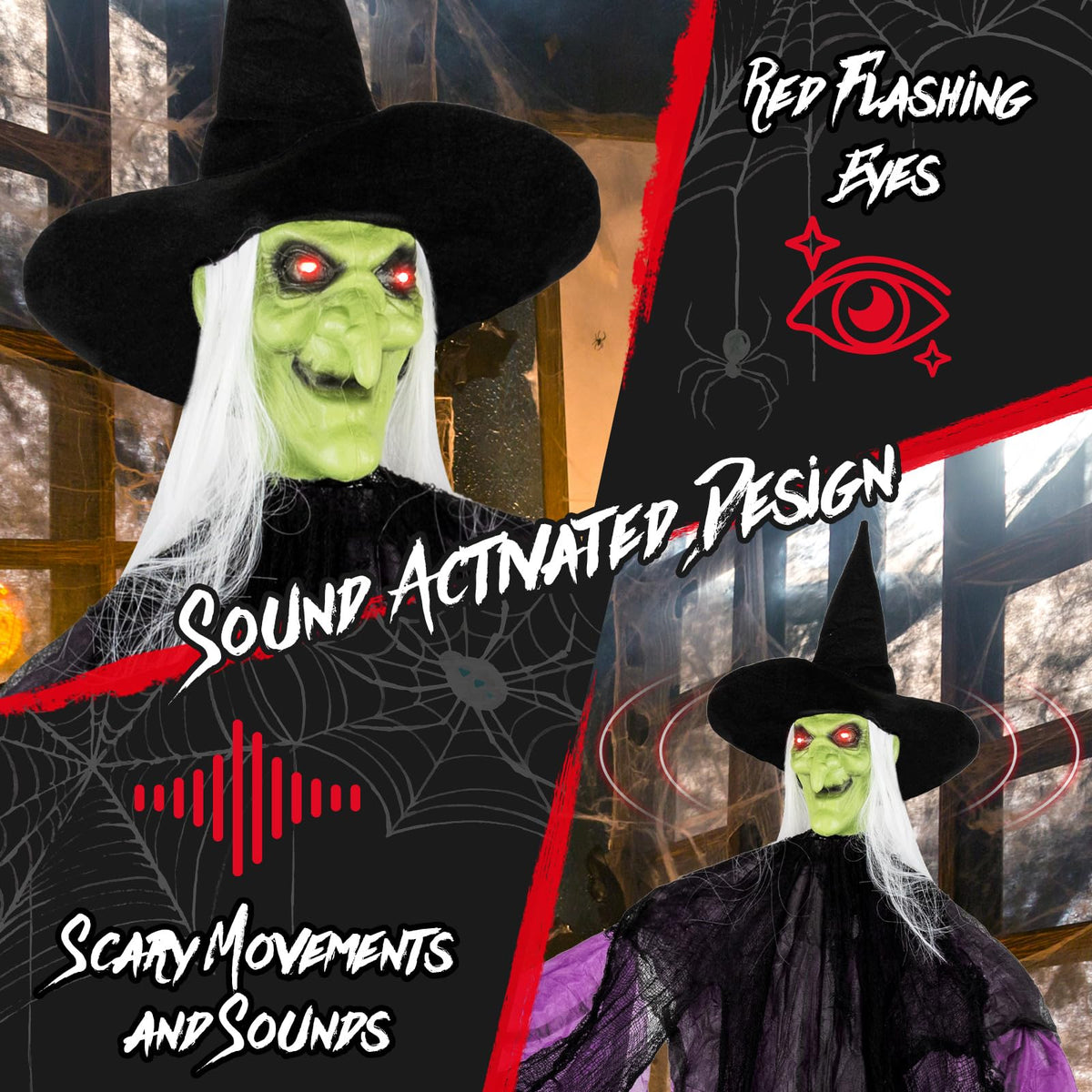 Goflame 7.2 FT Halloween Animatronic Witch, Animated Standing Poseable Figure with Light up Eyes