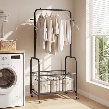 Goflame 35" Clothes Rack with Storage Basket & Lockable Wheels