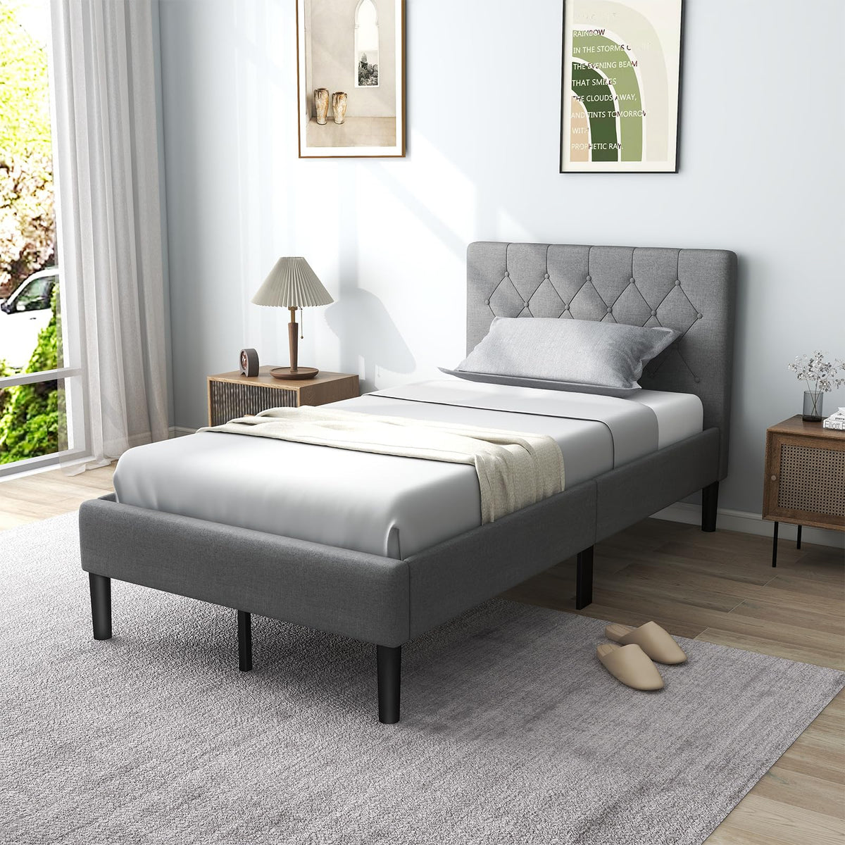 Goflame Twin Size Upholstered Bed Frame
