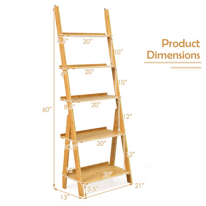 Goflame 5-Tier Ladder Shelf, Multipurpose Freestanding Display Leaning Storage Shelves