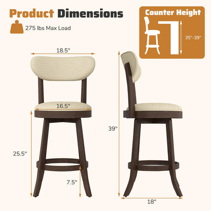 Goflame 25.5" Counter Height Upholstered Linen Barstools
