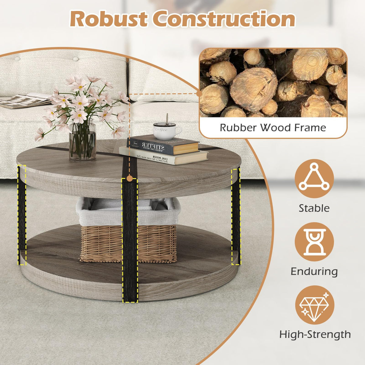 Goflame 2 Tier Round Coffee for Living Room Reception Room