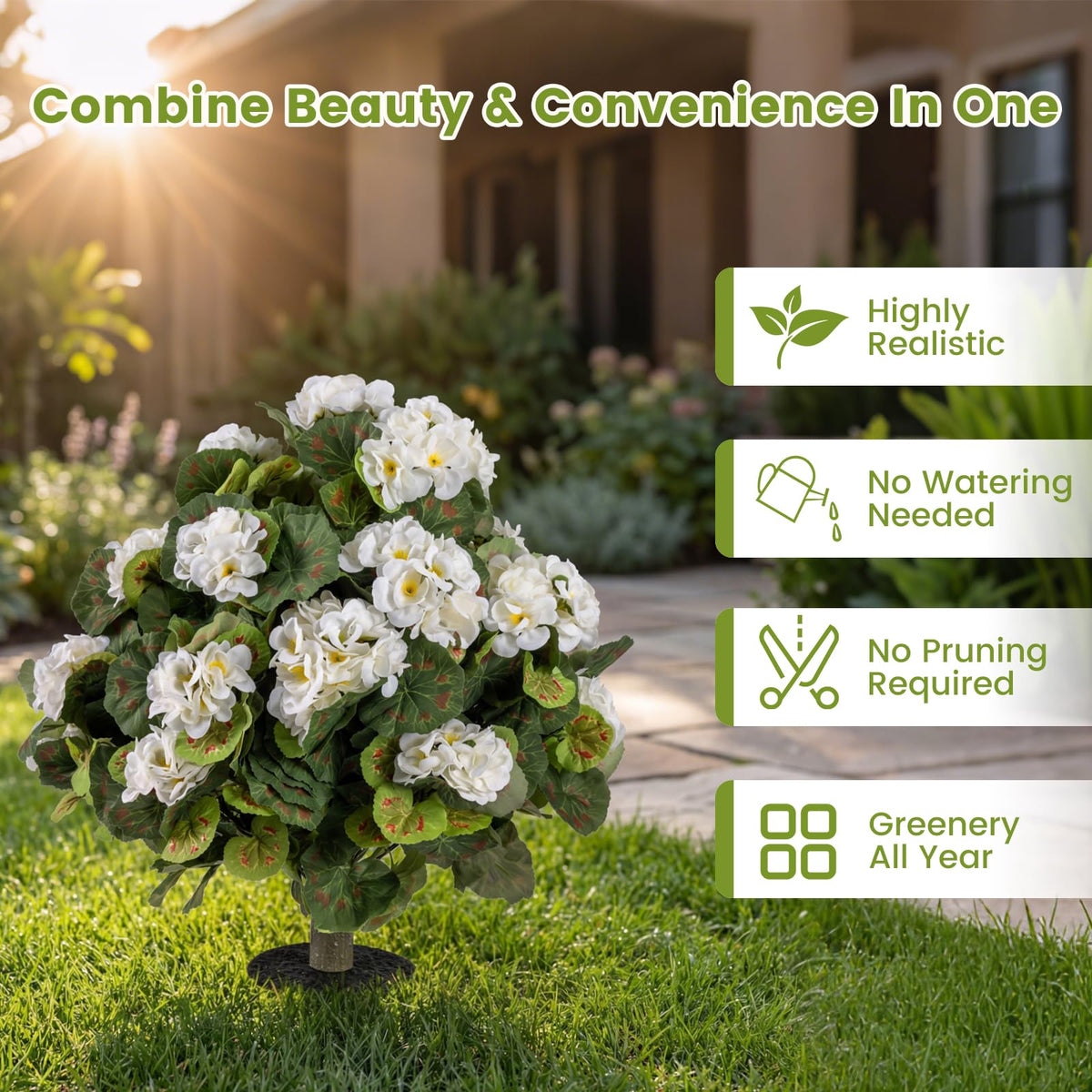 GOFLAME 2 Pack Artificial Begonia Topiary Ball Trees