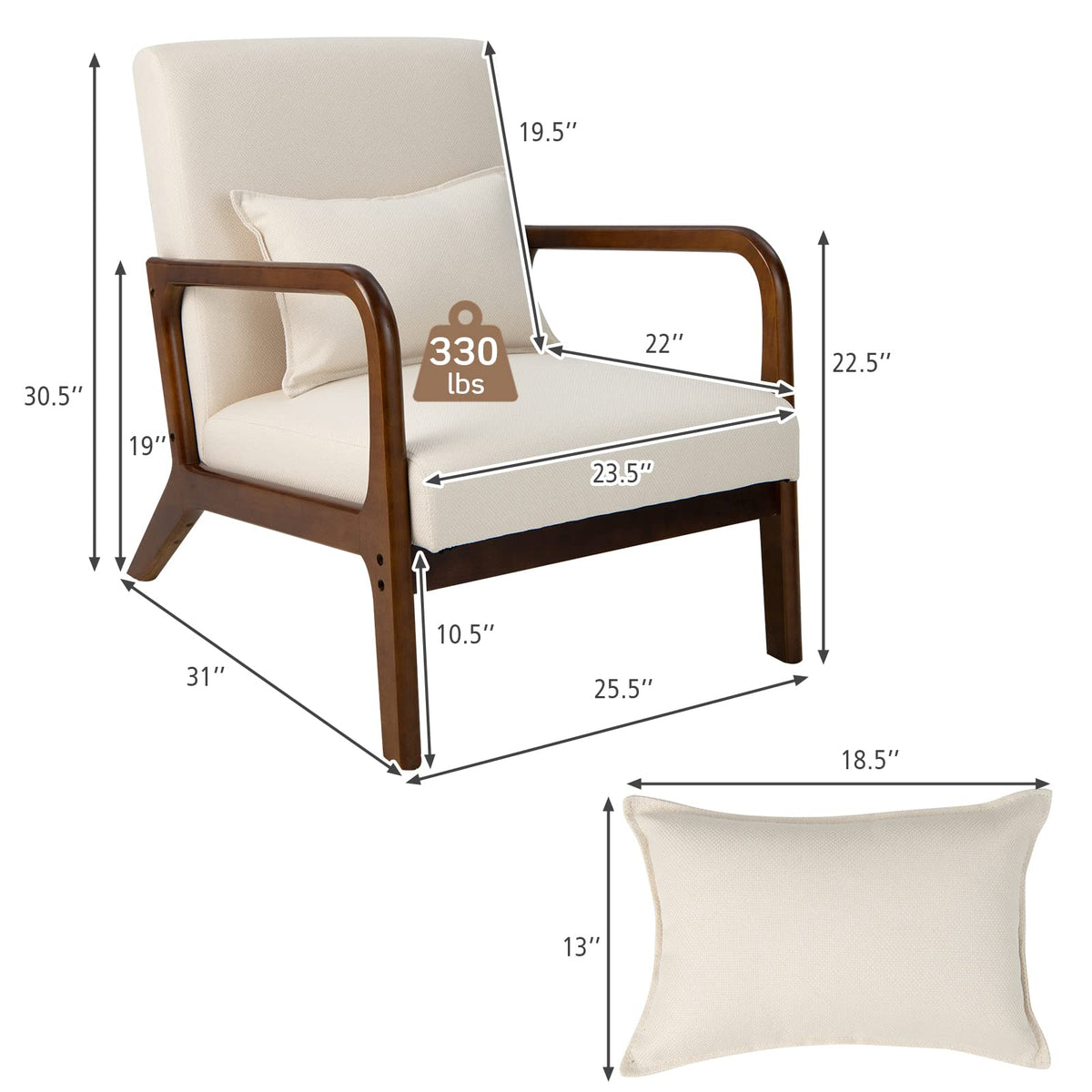 Goflame Modern Accent Chair with Pillow - Comfy Upholstered Lounge Armchair with Anti-Slip Felt Pads
