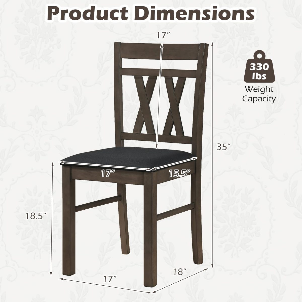 Goflame Wood Dining Chairs Set of 2/4 Linen Style Upholstered Kitchen Chairs with Dual X-Shaped Back
