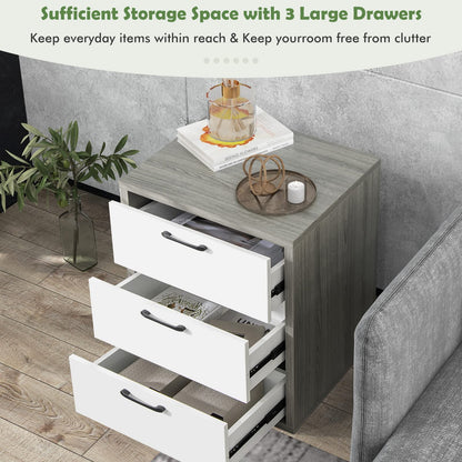 Goflame Storage Drawer Dresser - Wood End Table, Night Stand with 3 Drawers (1, White & Gray)