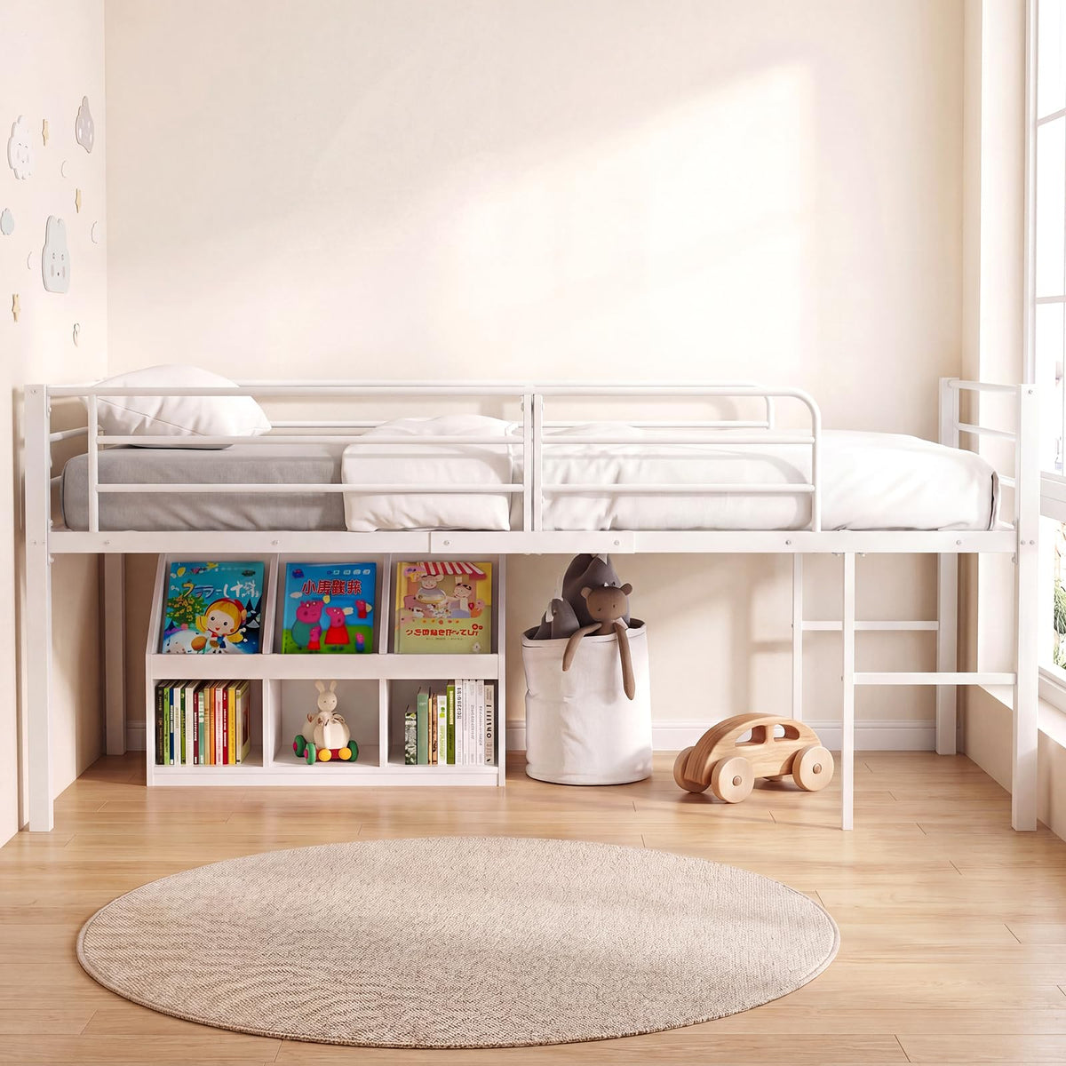 Goflame Twin Low Loft Bed | Metal Bed Frame with 21.5" H Under-Bed Space