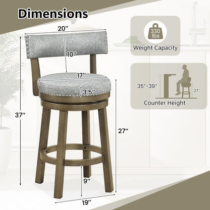 Goflame Swivel Bar Stool | 27" Counter Height Stool with Linen Fabric Upholstered Seat & Back