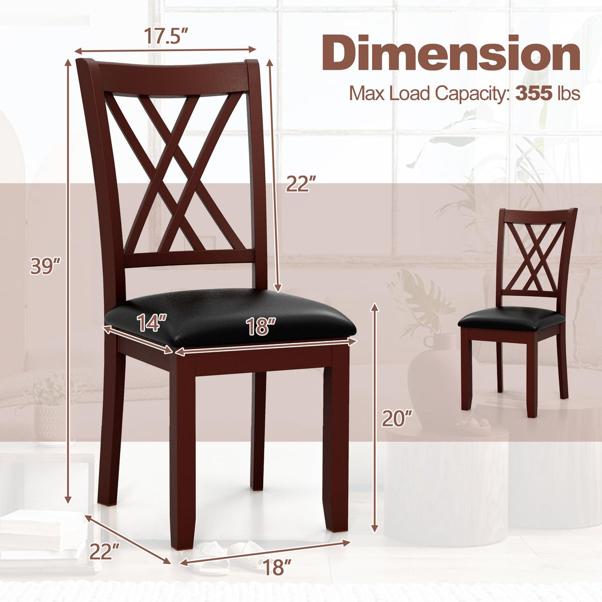 Goflame Wood Dining Chairs Set of 2, Faux Leather Upholstered Kitchen Chairs with Rubber Wood Legs