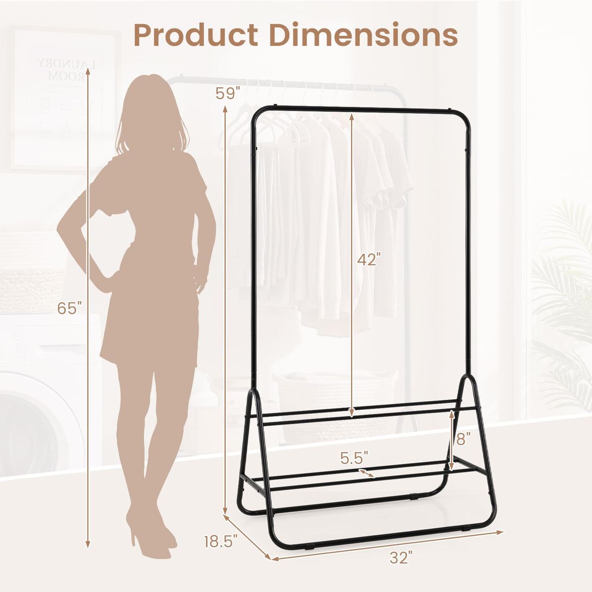 Goflame Heavy Duty Clothes Rack | Metal Garment Rack with Hanging Rod and Storage Shelves