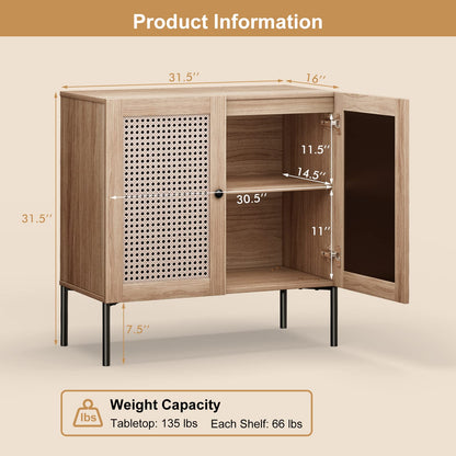 Goflame Buffet Cabinet, Wood Sideboard Storage Cabinet with Rattan Door, 3-Position Adjustable Shelf