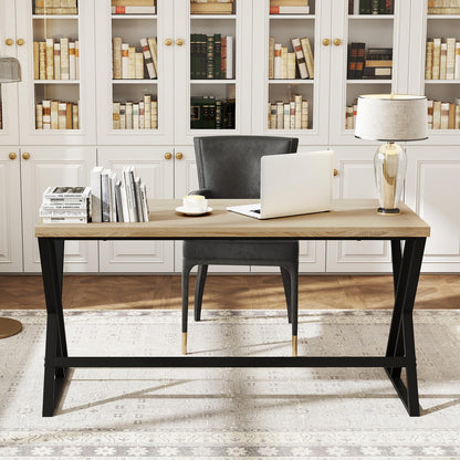 Goflame Large Computer Desk 59" Industrial Home Office Desk with Z-Shaped Metal Leg & Crossbar