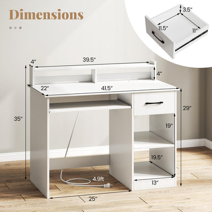 Goflame White Desk with Drawers Modern Home Office Desk