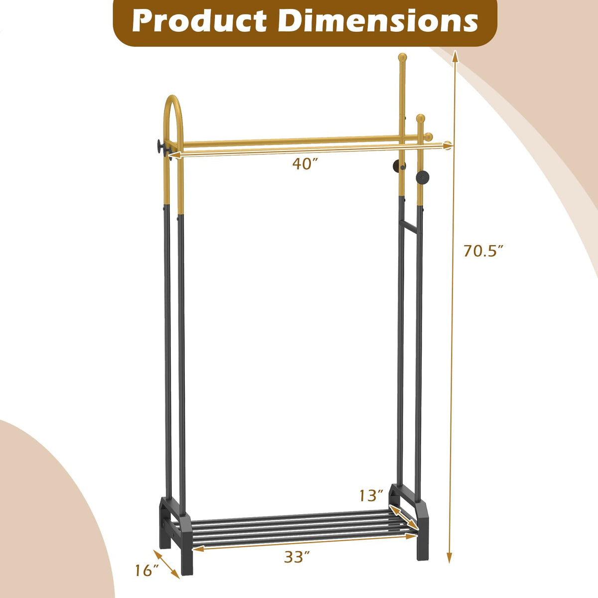 Goflame Double Rod Freestanding Clothes Rack with 5 Coat Hooks