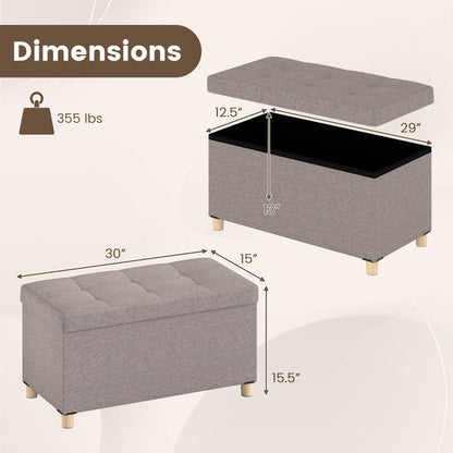 Goflame 30 Inches Storage Ottoman Bench with Tray and Rubber Wood Legs
