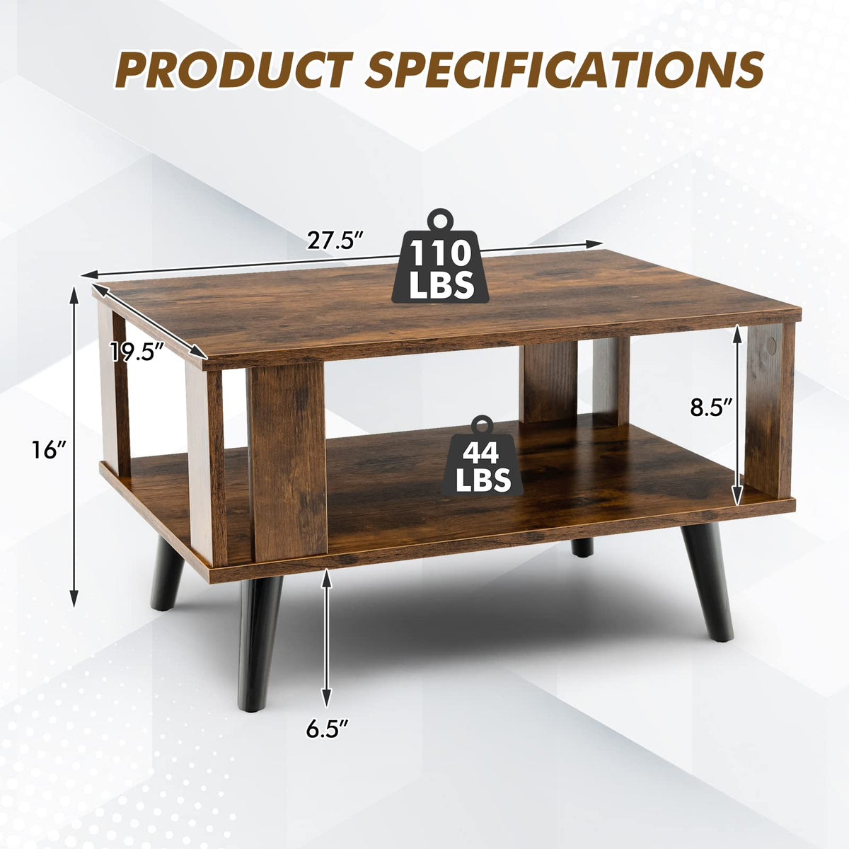 Goflame Retro Wood Coffee Table, 2-Tier Tea Table w/Open Storage Shelf & Supportive Legs
