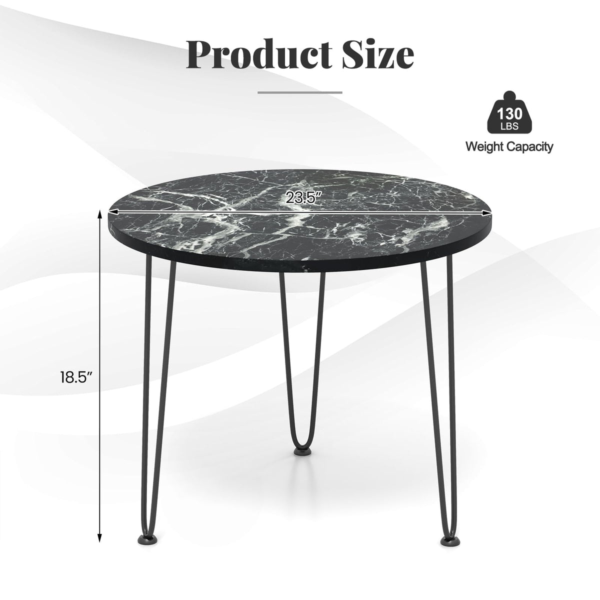Goflame Round Coffee Table, Faux Marble Center Table with Metal Legs, Sofa Accent Side Table