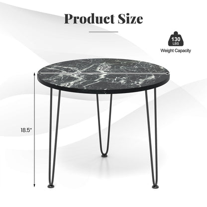 Goflame Round Coffee Table, Faux Marble Center Table with Metal Legs, Sofa Accent Side Table