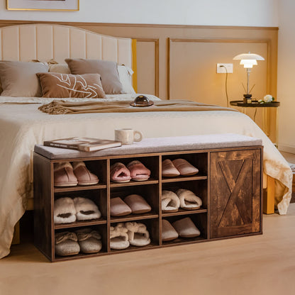 Goflame Shoe Bench, 3 Tier 9 Cubes Storage Bench with Adjustable Shelves (Rustic Brown)