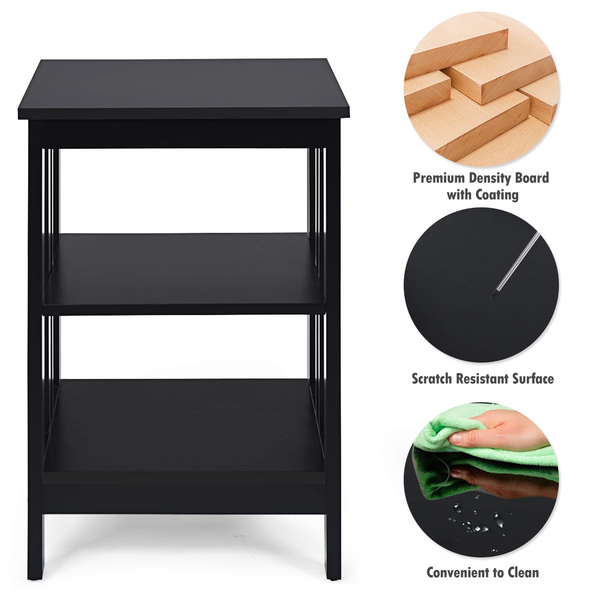 Goflame Nightstand 3-Tier Sofa Side Table W/Reinforced Bars and Stable Structure