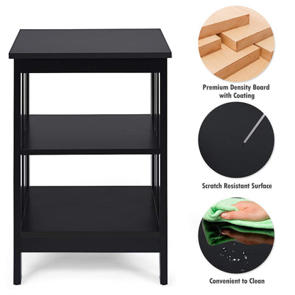 Goflame Nightstand 3-Tier Sofa Side Table W/Reinforced Bars and Stable Structure