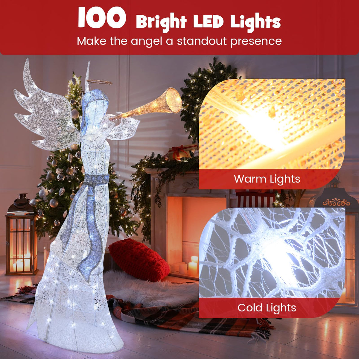 Goflame 5 FT Lighted Trumpeting Angel, Light-up Christmas Angel with LED Lights