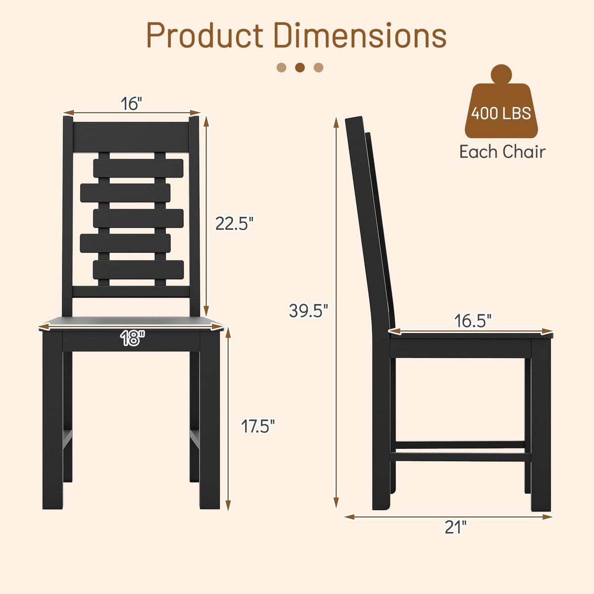 Goflame Wooden Dining Chairs Set 100% Solid Rubber Wood Kitchen Chair with High & Tilted Backrest