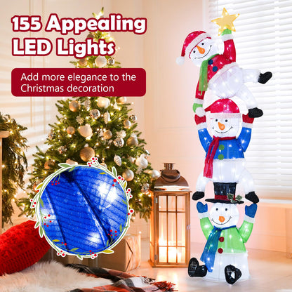 Goflame 6 ft Christmas Stacked Snowman, 3D Pre-Lit Snowman Decoration w/ 155 LED Lights