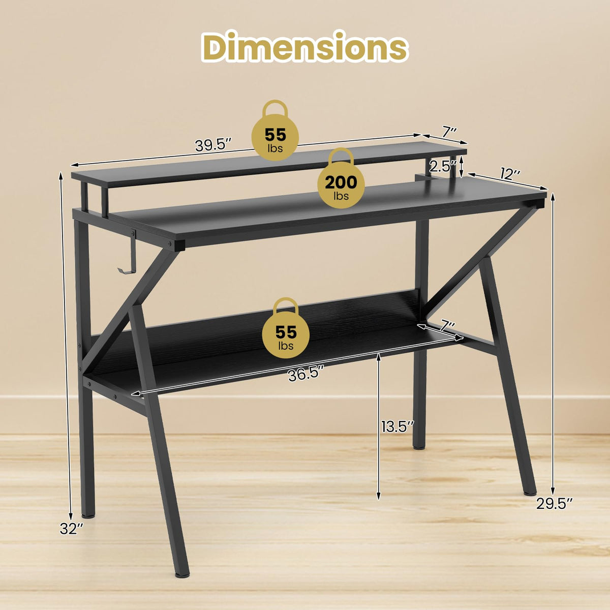 Goflame Space Saving Computer Desk with Monitor Stand and Extra Storage Shelf for Work Study