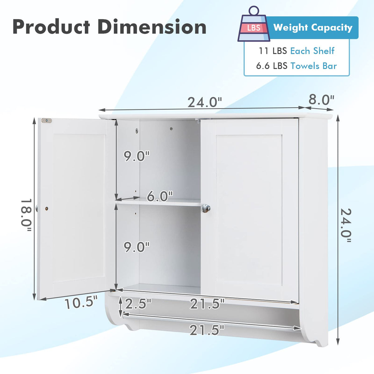 Bathroom Cabinet Wall Mounted - Over The Toilet Medicine Cabinet with Double Doors - Goflame
