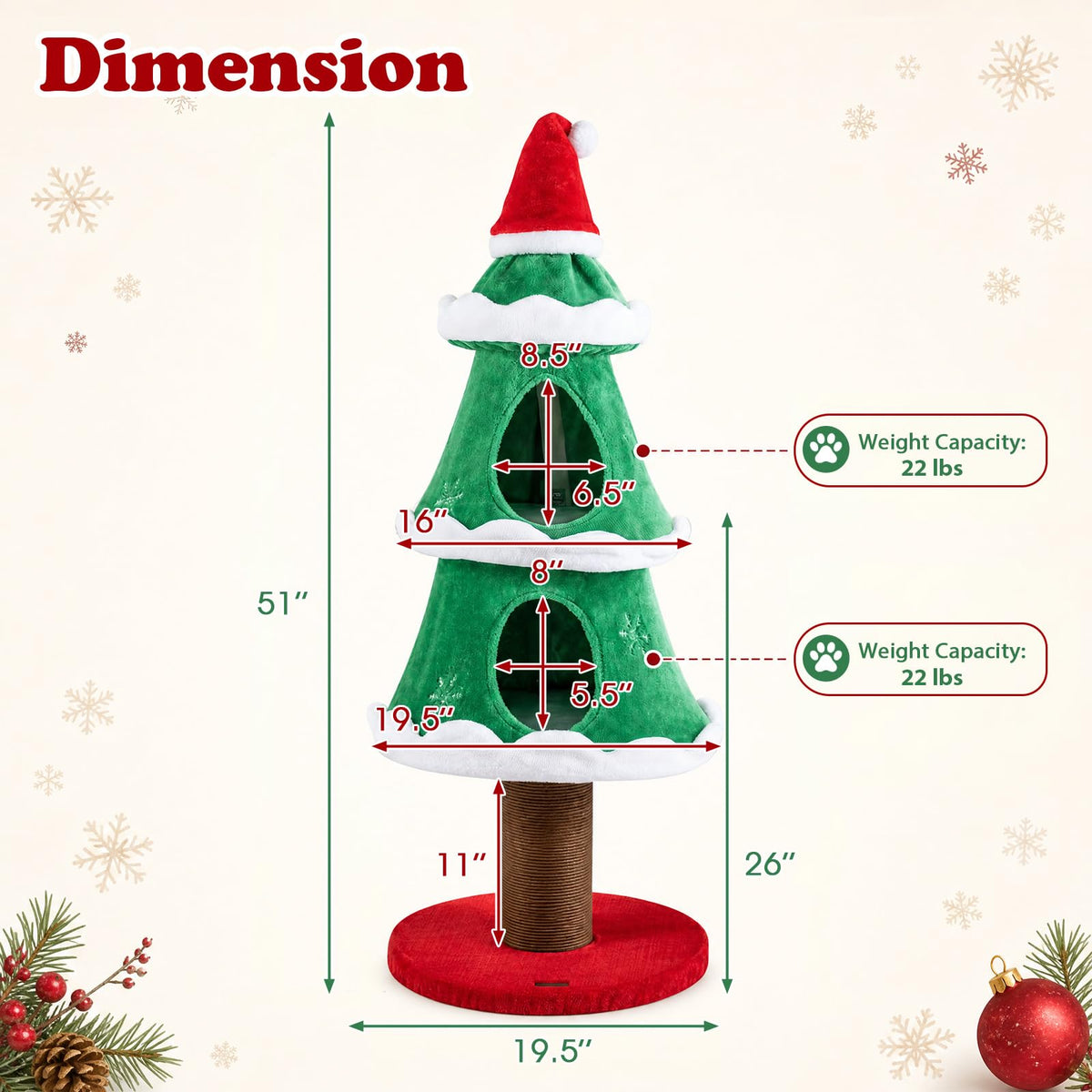 51"/130 CM Christmas Cat Tree for Indoor Cats