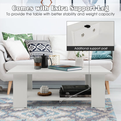 Goflame Wood Coffee Table w/Storage Shelf, 36"L 2-Tier Large Modern Tea Table, White