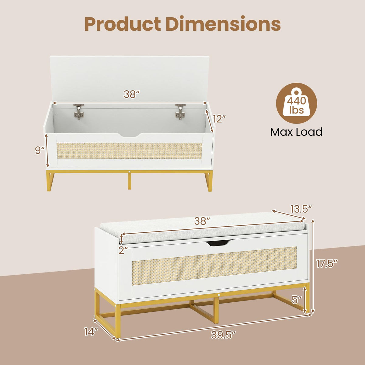 Goflame Flip-Top Entryway Bench with Removable Padded Seat & Hidden Storage