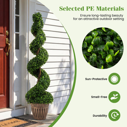 GOFLAME 4FT Artificial Spiral Topiary Tree 1/2 Pack Faux Boxwood Plant