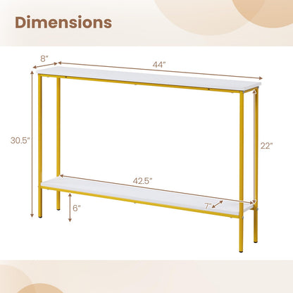Goflame Gold Console Table with Shelf, 44" Narrow Entryway Table w/Dual Anti-Tipping Kits & Golden Metal Frame