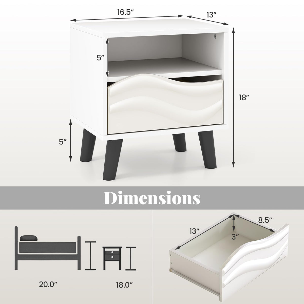 Goflame Mid Century Modern Nightstand