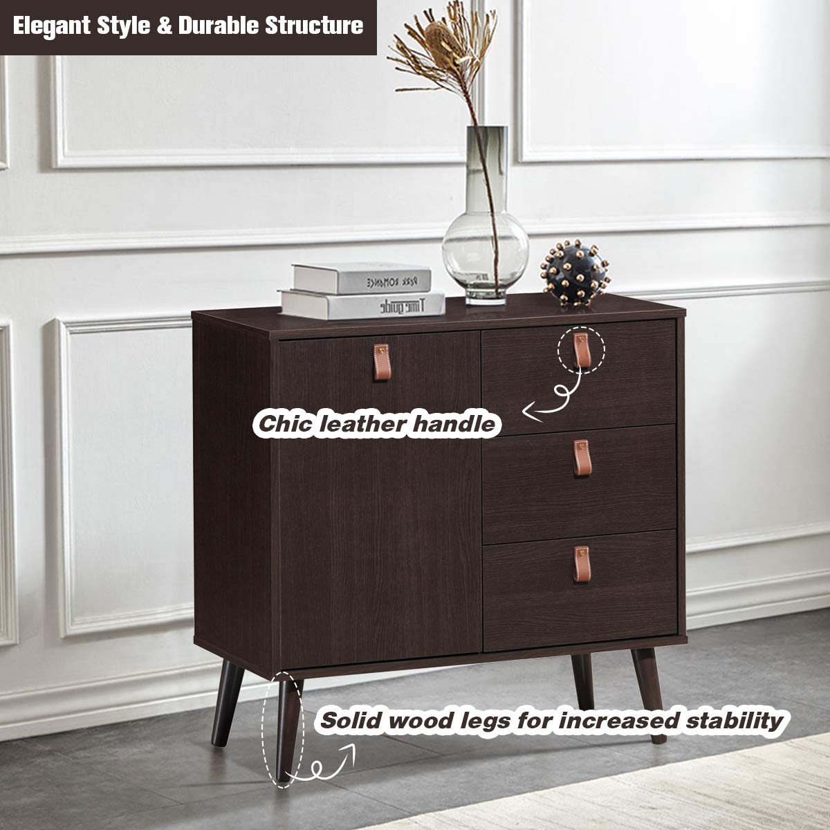 Goflame Sideboard Storage Cabinet with Doors and Adjustable Shelf (Dark Brown)