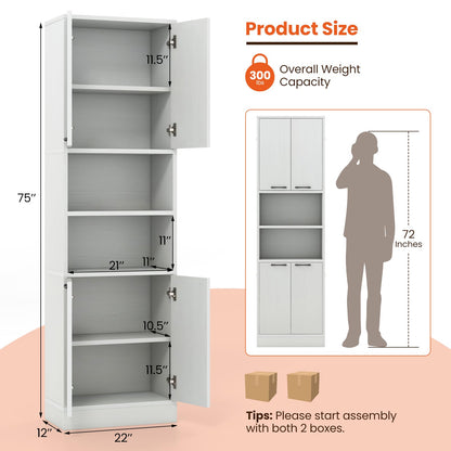 Goflame Kitchen Pantry Cabinet, 75” Tall Freestanding Cupboard with Doors & Shelves