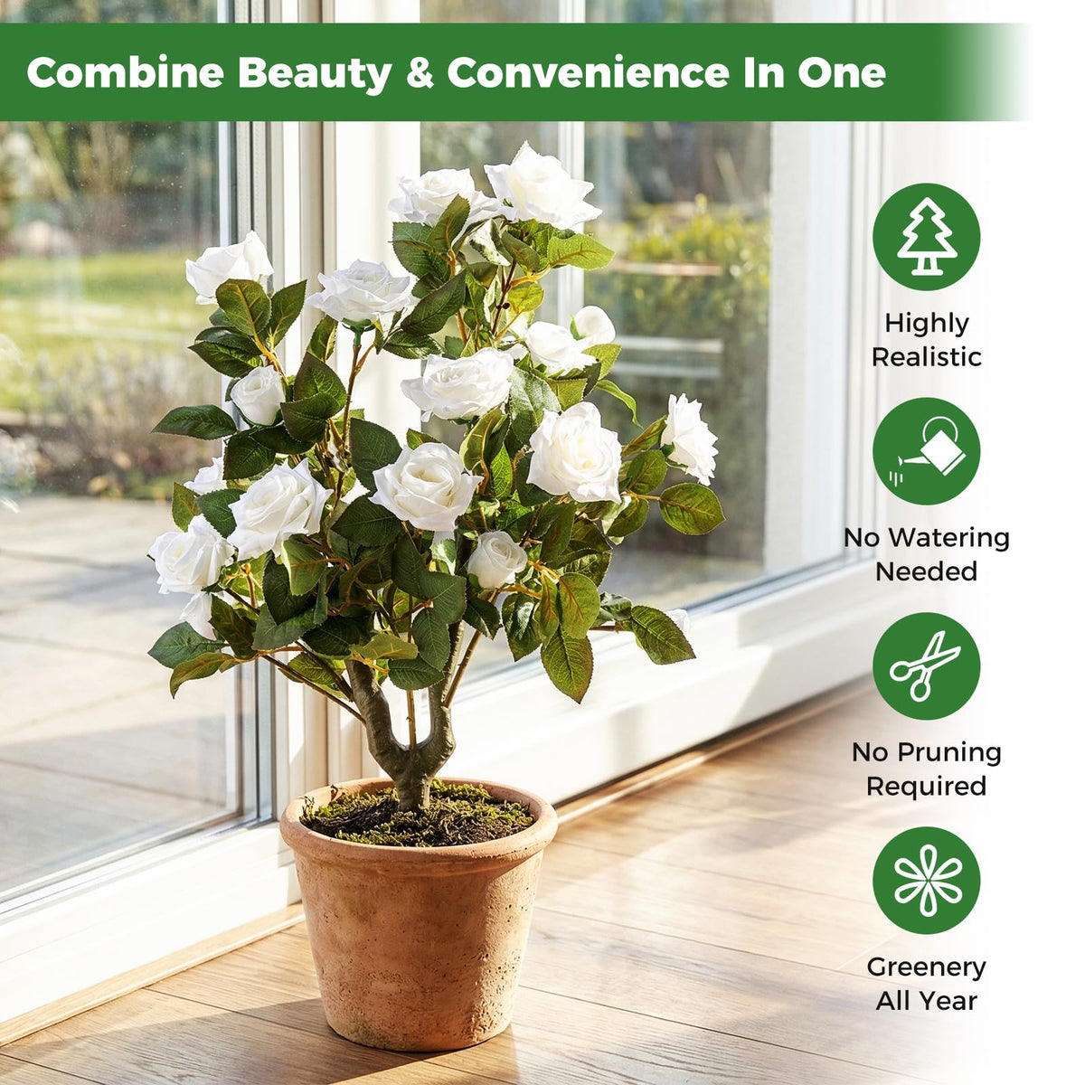GOFLAME 31.5” Artificial Topiary Ball Trees with White Rose