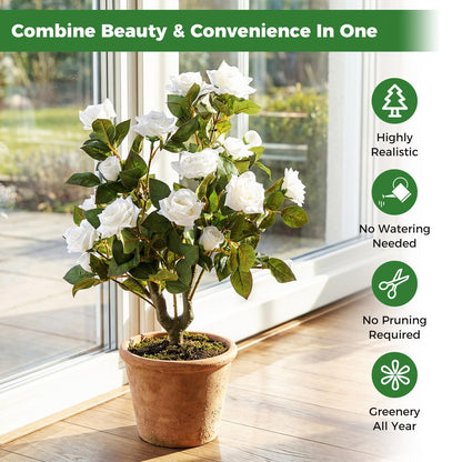 GOFLAME 31.5” Artificial Topiary Ball Trees with White Rose