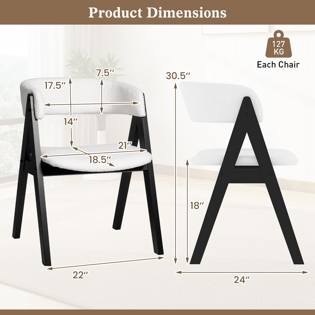 Goflame Wooden Dining Chairs Set of 2/4 Modern Sherpa Upholstered Kitchen Chair