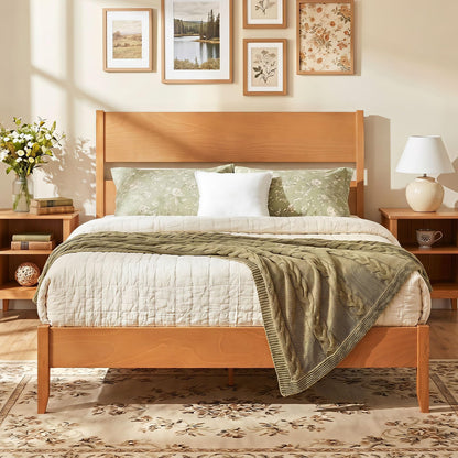Goflame Queen/Full/Twin Size Wooden Bed Frame with Slatted Headboard