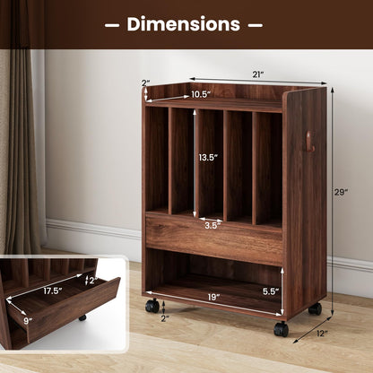 Goflame Record Player Stand, Rolling Turntable Stand with Drawer, Hook & Lockable Wheels