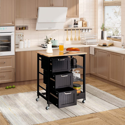 Goflame Kitchen Island Cart with Storage, Bar Serving Cart on Wheels with 3 Deep Drawers
