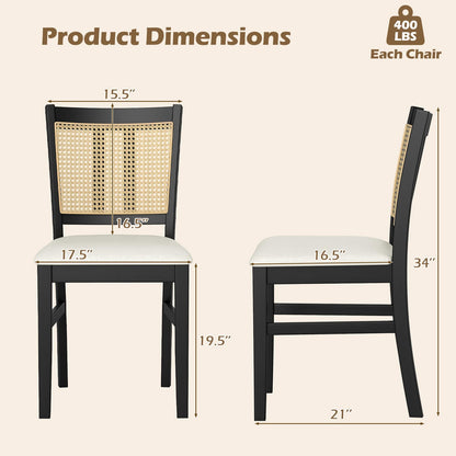 Goflame Rattan Dining Chairs Set of 2/4 Farmhouse Fabric Upholstered Kitchen Chairs with Rubber Wood Legs