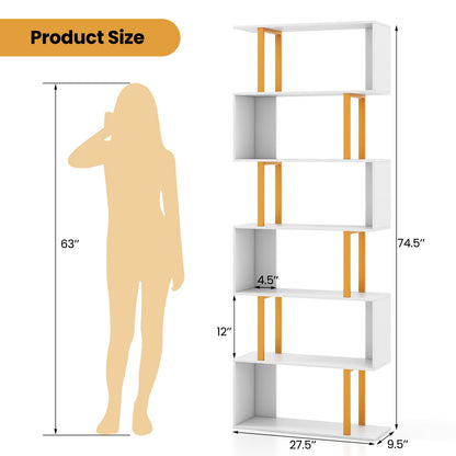 Goflame 6-Tier Modern S-Shaped Bookshelf with Anti-Tipping Kits